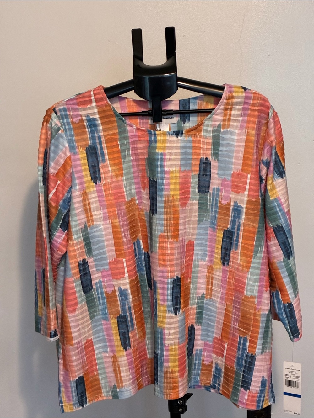 Alfred Dunner Multicolor Brushstroke Print Tunic - Coral, Navy, Teal